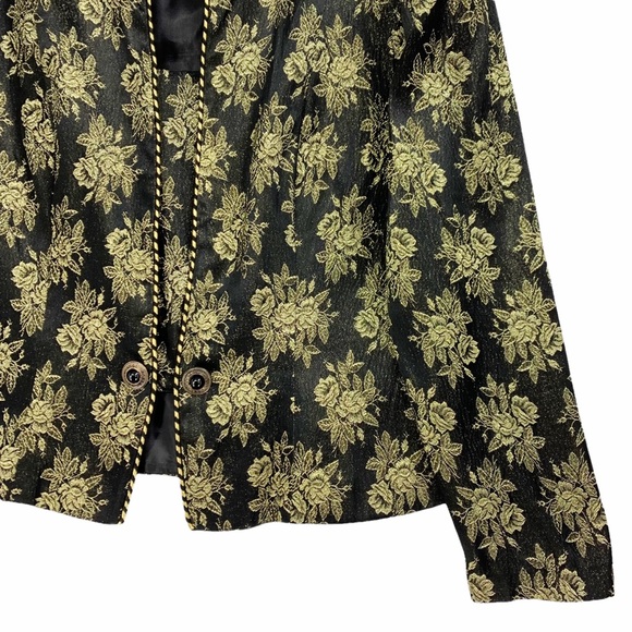 Vintage Black Metallic Gold Floral Evening Jacket Blazer Convertible Top - Picture 4 of 16